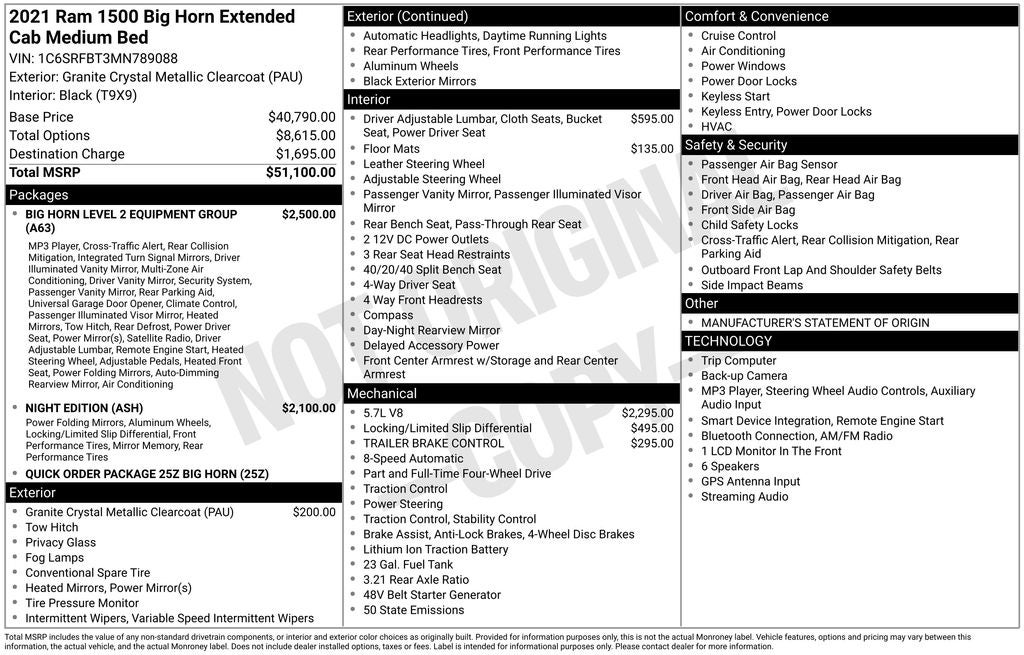 2021 RAM Ram 1500 Big Horn Quad Cab 4x4 6'4' Box