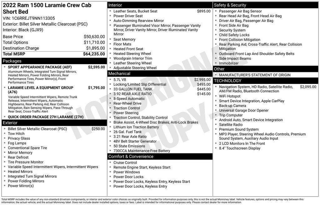 2022 RAM Ram 1500 Laramie Crew Cab 4x2 5'7' Box