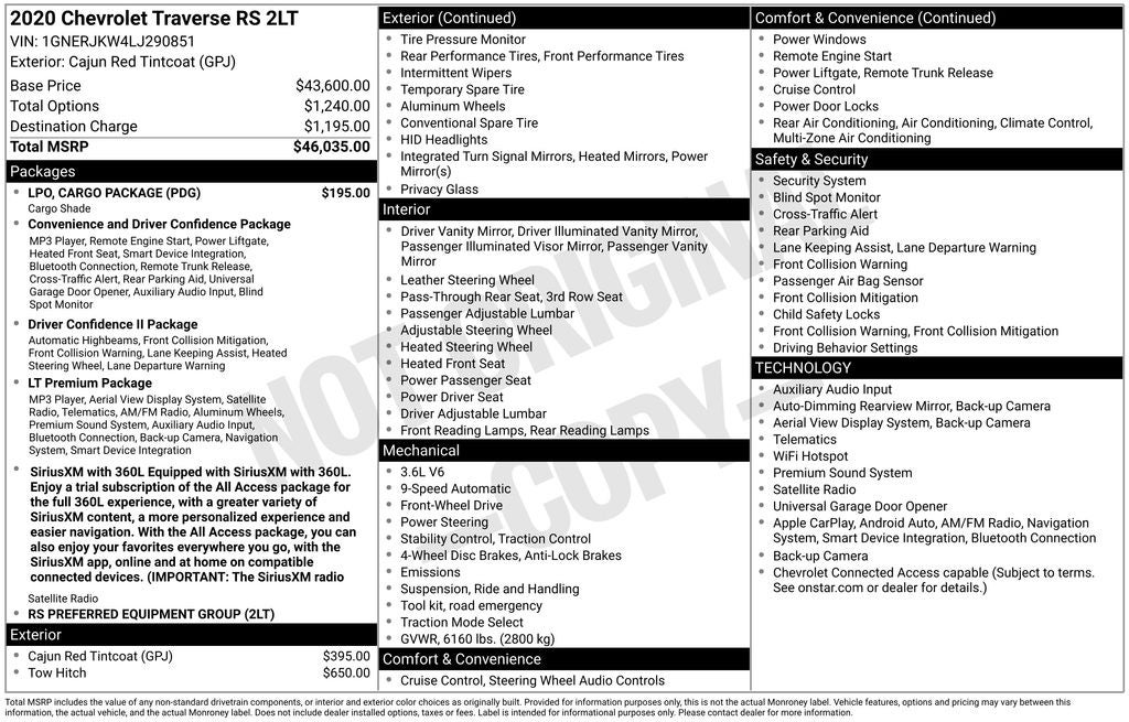 2020 Chevrolet Traverse RS