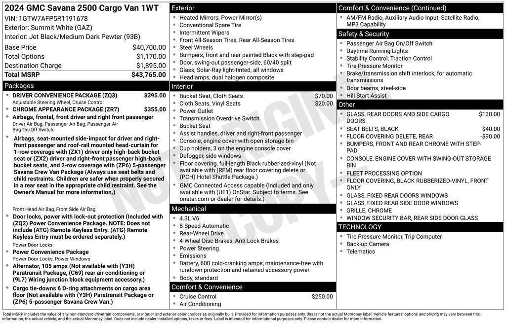 2024 GMC Savana Cargo 2500 Work Van