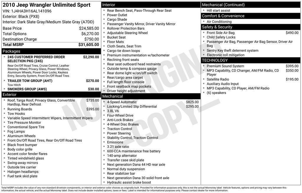 2010 Jeep Wrangler Unlimited Sport